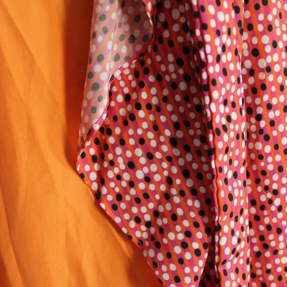 Anthropologie Hutch Flutter Wrap long Dress XS flowy lined orange pink white dot - Picture 6 of 9